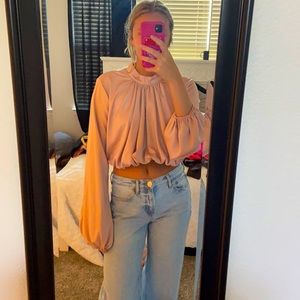 Long sleeve silk crop top